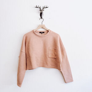 Missguided Women's Pink Ribbed Cropped Crew Neck Sweater Size 10